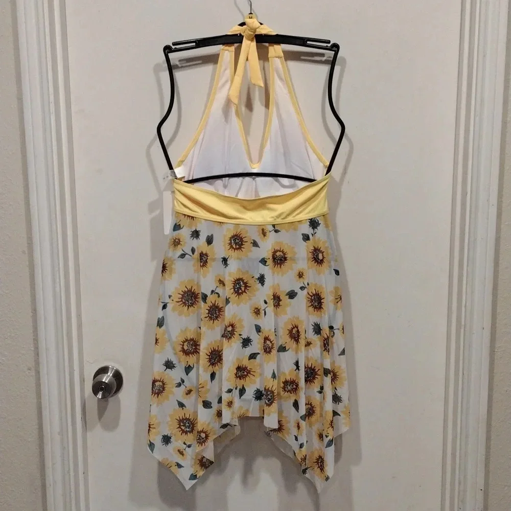 NWT Holipick Women's Sunflower Print Mesh Halter Style Swim Top M-Beach Resort